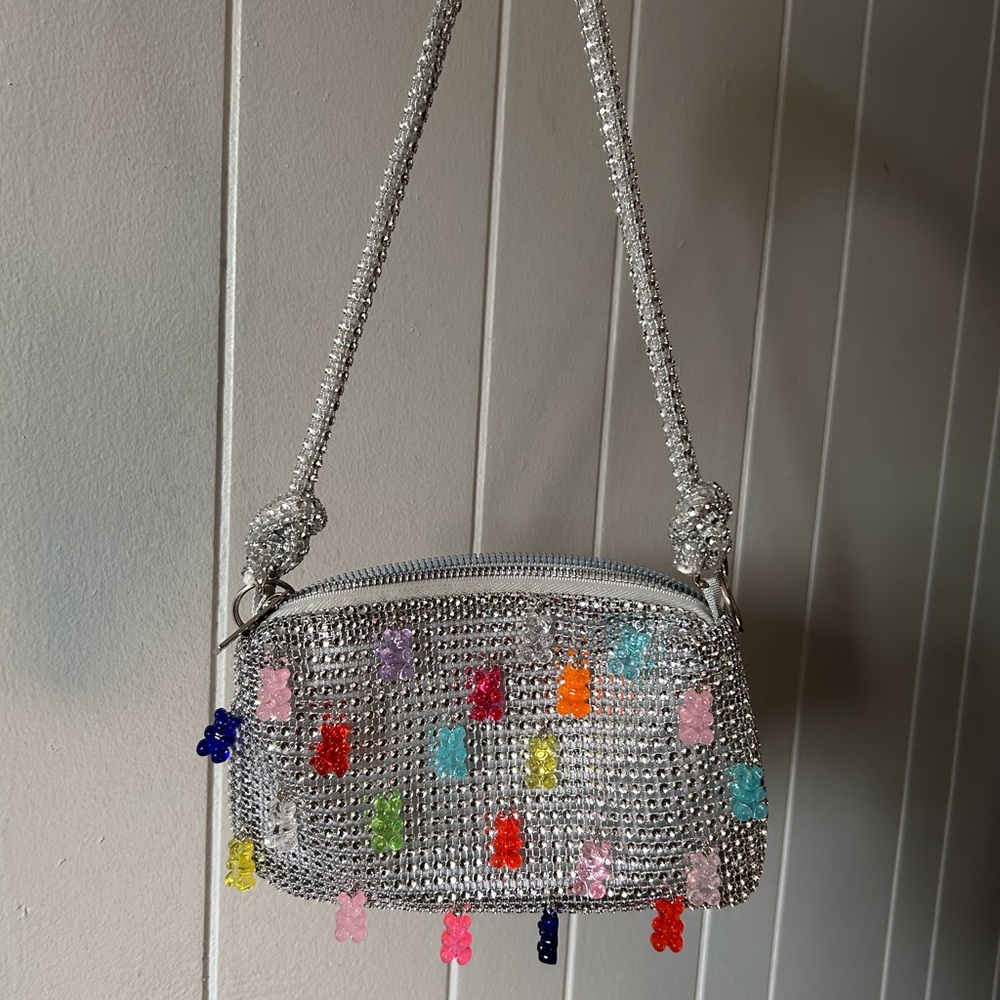 Silver Crystal Embellished Bag with Multicolor Accents, Homemade!